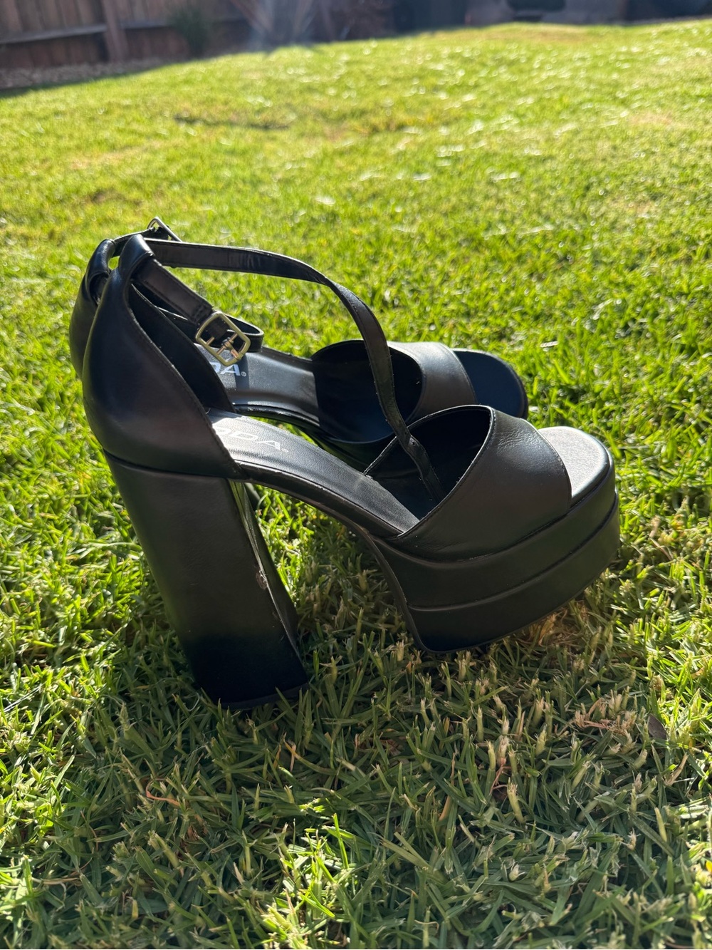 Soda Black Platform Block Heel Sandals